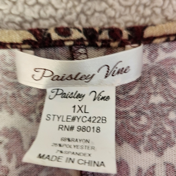 Paisley Vine Women's 1x Boho Chic Tunic Dress Rayon/Polyester/Spandex Floral - Picture 2 of 4